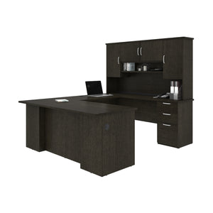 Bark Gray 71" Convertible U- or L-Shaped Desk with Hutch & Built-in Power