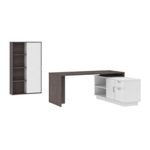 Load image into Gallery viewer, 71" Modern L-Shaped Desk Set with Credenza & Cabinet in Bark Gray/White