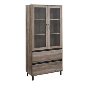 68" Gray Woodgrain Bookcase with Glass Doors
