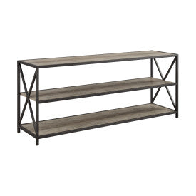 60" X-Frame Credenza in Steel & Gray Woodgrain