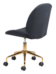 Modern Black and Gold Armless Office Chair on Wheels