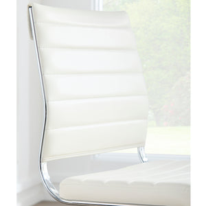 White Leather Armless Modern Rolling Office Chair