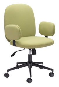 Boho Office Chair with Unique Oval Armrests in Olive Green