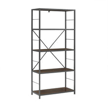 Load image into Gallery viewer, 60&quot; Dark Walnut &amp; Gray Metal Rugged Bookcase
