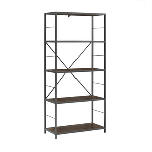 60" Dark Walnut & Gray Metal Rugged Bookcase