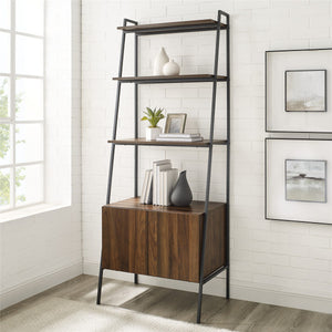 72" Ladder Bookcase with Storage Cabinet in Dark Walnut