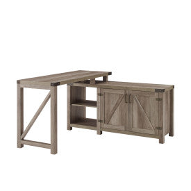 52" Barn Door L-Desk in Weathered Gray