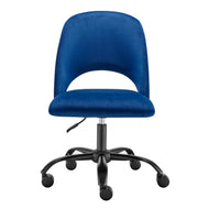 Blue Velvet Height Adjustable Rolling Office Chair