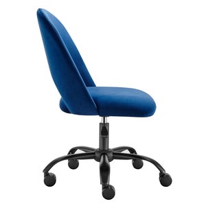 Blue Velvet Height Adjustable Rolling Office Chair