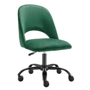 Green Velvet Height Adjustable Rolling Office Chair