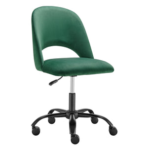 Green Velvet Height Adjustable Rolling Office Chair