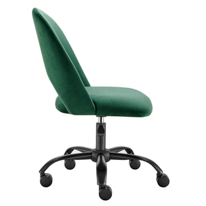 Green Velvet Height Adjustable Rolling Office Chair