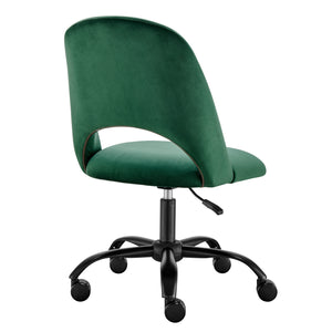 Green Velvet Height Adjustable Rolling Office Chair