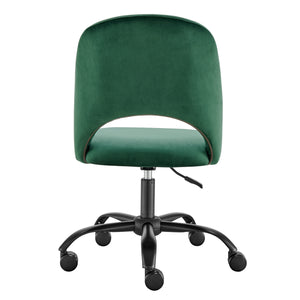 Green Velvet Height Adjustable Rolling Office Chair