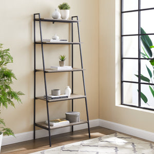 72" Ladder Bookcase in Steel/Rustic Oak