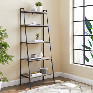 72" Ladder Bookcase in Steel/Gray Woodgrain