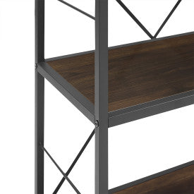 60" Dark Walnut & Gray Metal Rugged Bookcase