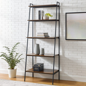 72" Ladder Bookcase in Steel/Dark Walnut