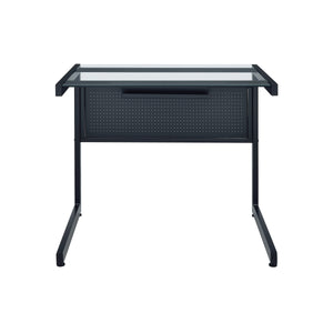 Black C-Shaped 34" Modern Desk with Glass Top
