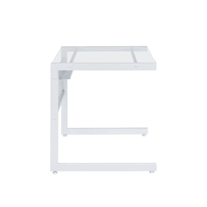 C-Shaped 34" Modern White Desk with Glass Top