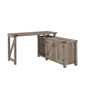 52" Barn Door L-Desk in Weathered Gray