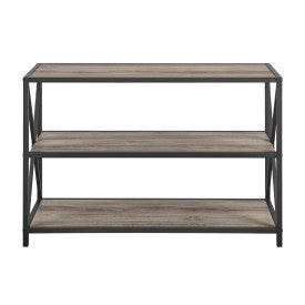 40" Gray Woodgrain Industrial Credenza with Open Design