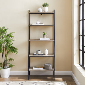 72" Ladder Bookcase in Steel/Rustic Oak