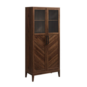 68" Chevron-Pattern Cabinet/Bookcase in Dark Walnut