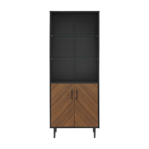 68" Bookcase in Black with Matched Doors & Glass Shelves