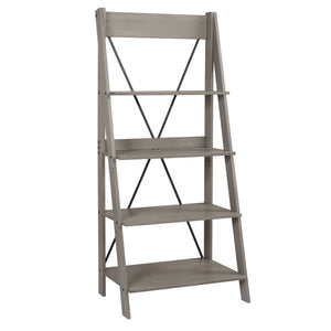 68" Solid Wood Ladder Bookcase in Gray Woodgrain