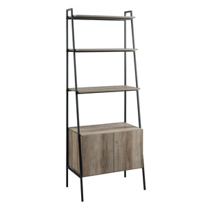 72" Ladder Bookcase with Storage Cabinet in Gray Woodgrain