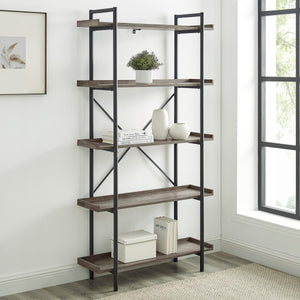 68" Industrial Bookcase in Gray Woodgrain/Steel