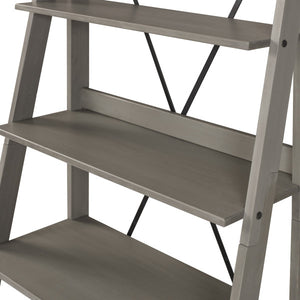 68" Solid Wood Ladder Bookcase in Gray Woodgrain