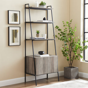 72" Ladder Bookcase with Storage Cabinet in Gray Woodgrain