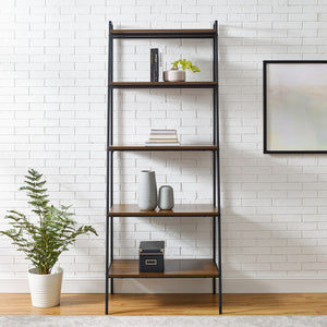 72" Ladder Bookcase in Steel/Dark Walnut