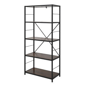 60" Dark Walnut & Gray Metal Rugged Bookcase
