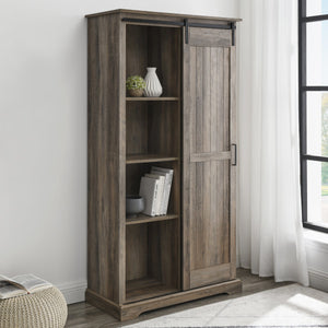 68" Single Barn Door Gray Woodgrain Bookcase