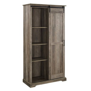68" Single Barn Door Gray Woodgrain Bookcase