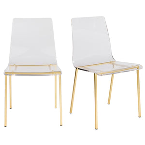 Set of Two Clear Acrylic and Brushed Gold Office Chairs