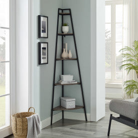 72" Gray Woodgrain Corner Industrial Bookshelf