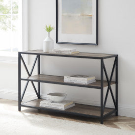 40" Gray Woodgrain Industrial Credenza with Open Design