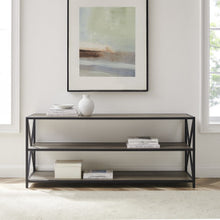 Load image into Gallery viewer, 60&quot; X-Frame Credenza in Steel &amp; Gray Woodgrain
