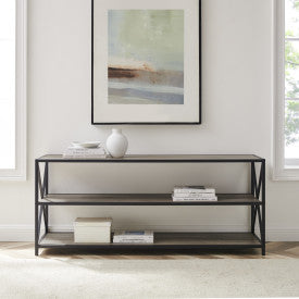 60" X-Frame Credenza in Steel & Gray Woodgrain