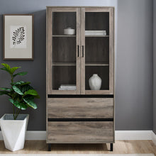 Load image into Gallery viewer, 68&quot; Gray Woodgrain Bookcase with Glass Doors
