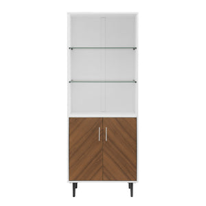 68" Bookcase in White with Matched Doors & Glass Shelves