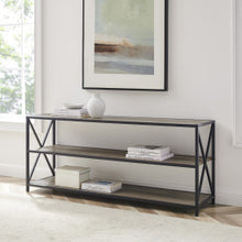 Load image into Gallery viewer, 60&quot; X-Frame Credenza in Steel &amp; Gray Woodgrain
