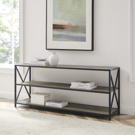 60" X-Frame Credenza in Steel & Gray Woodgrain