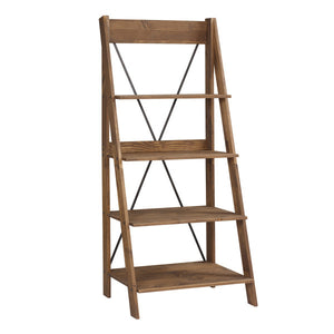 68" Solid Wood Ladder Bookcase in Rustic Finish