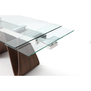 Glass Extendable 63" -94" Conference Table or Executive Desk with Walnut Base