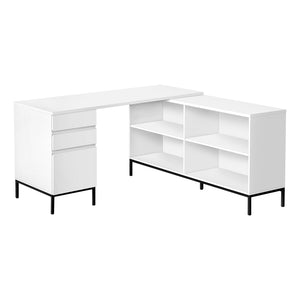 60" L-Shaped White Contemporary Office Desk
